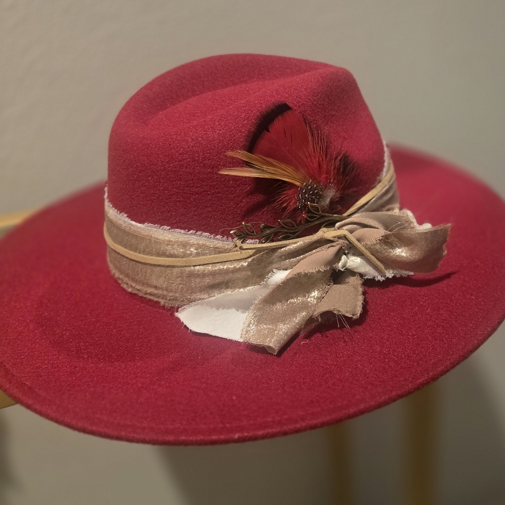 Custom Vibrant Red Wide-Brimmed Hat with Decorative Accent